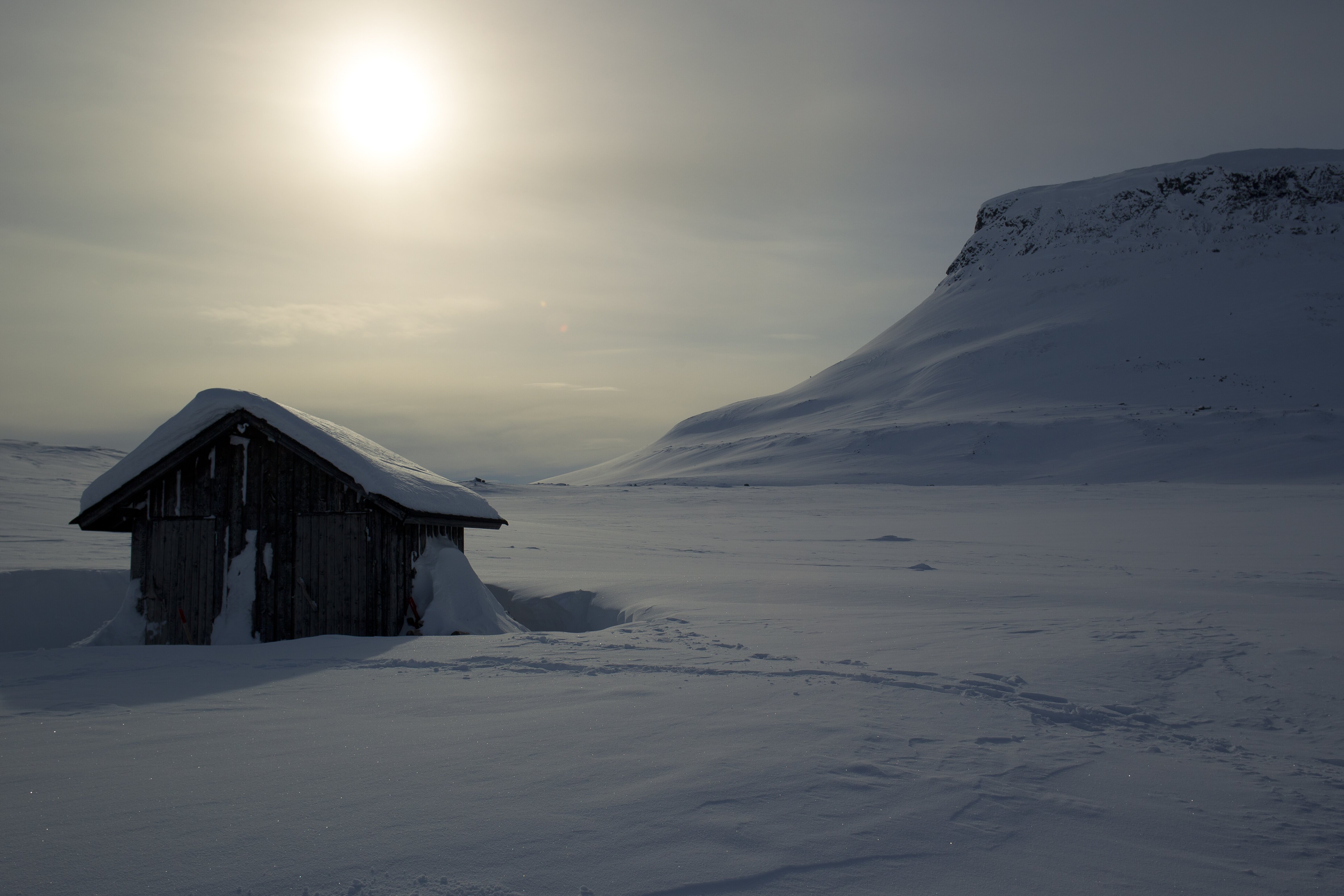 A wooden structure at the foot of Saana Fell in Kilpisjarvi deep within the Arctic Circle