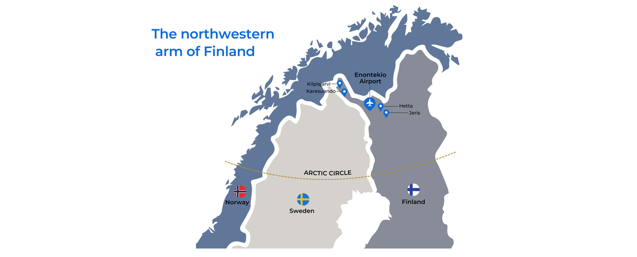 A map of our resorts in northernmost Finland deep within the Arctic Circle