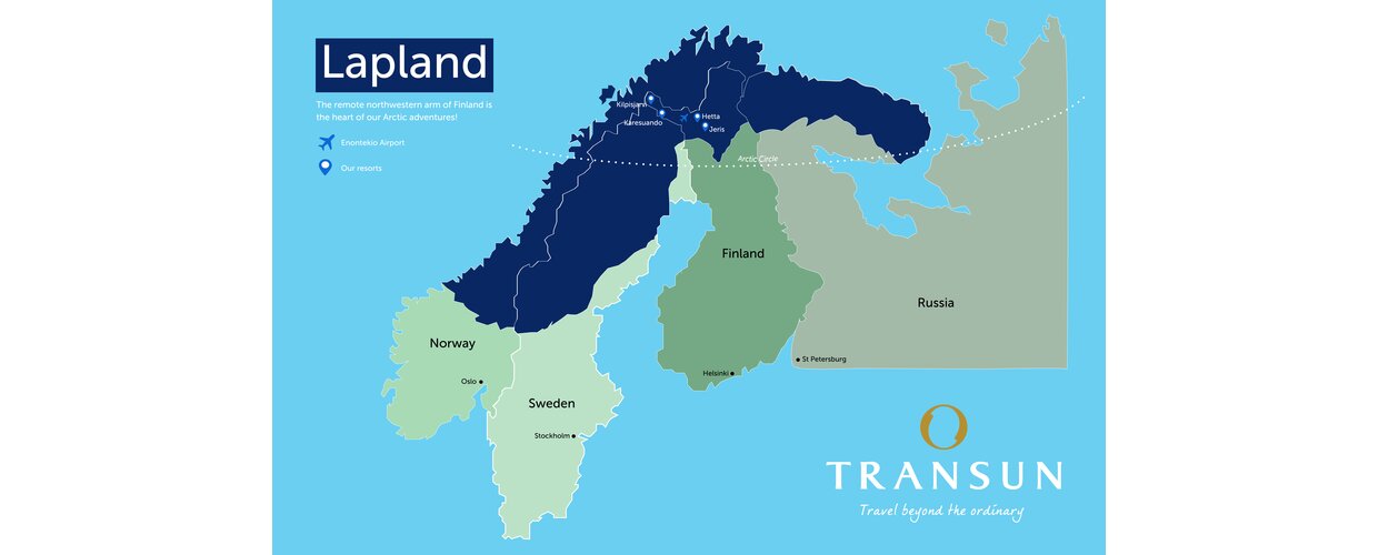 A map of Lapland showing our resorts including Hetta in the remote northwestern arm of Finland